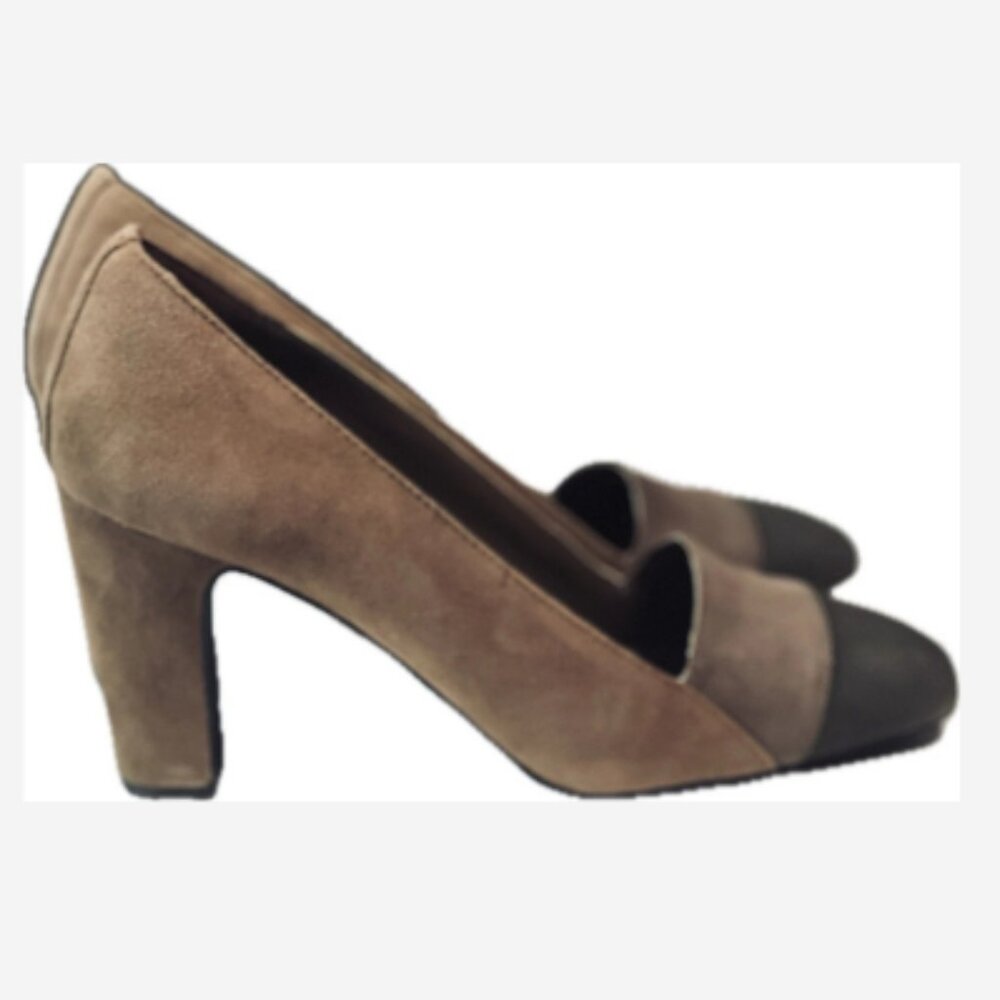 Liz Claiborne Heels Shoes Pumps Women's Size 9 Suede 2 Tone Brown 3.5" Heel